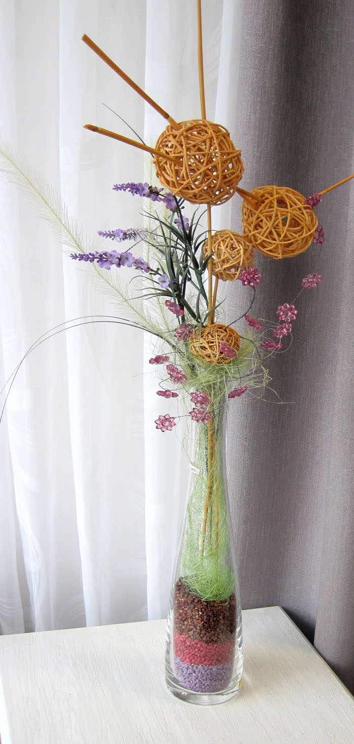 Glas-Vase bestückt künstlich mehrfarbig ca. 83 cm hoch B-Ware