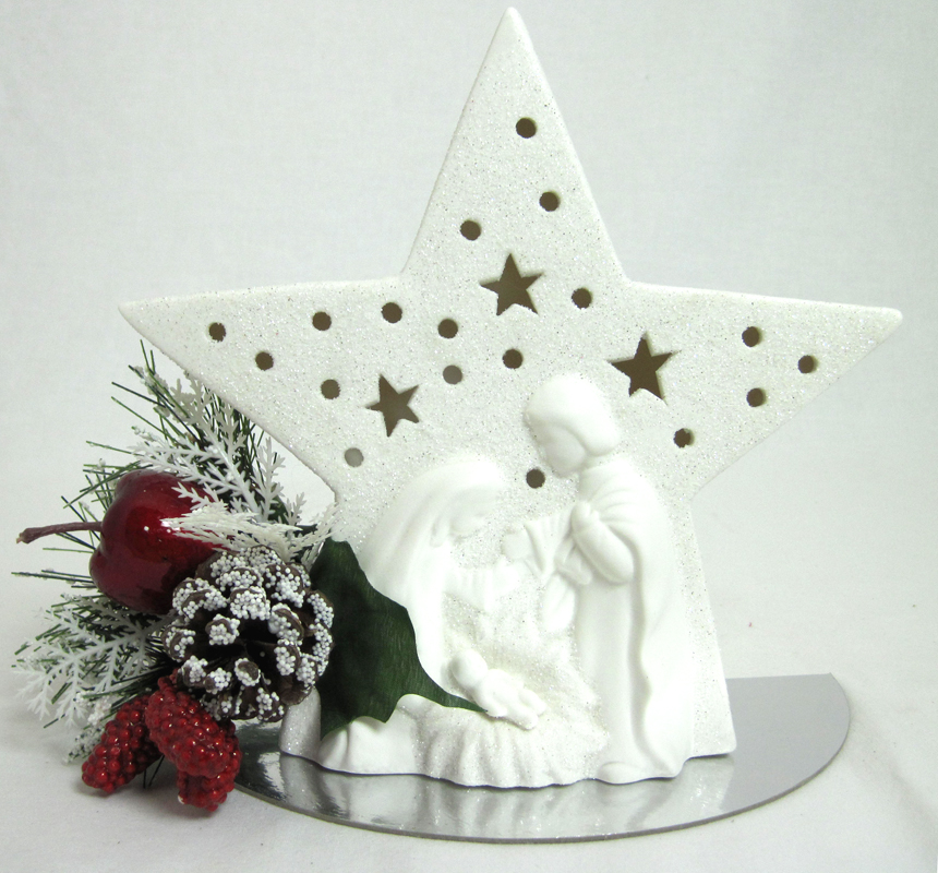 Deko-Stern Heilige Familie mit LED und Timer, weiss ca. 19 cm