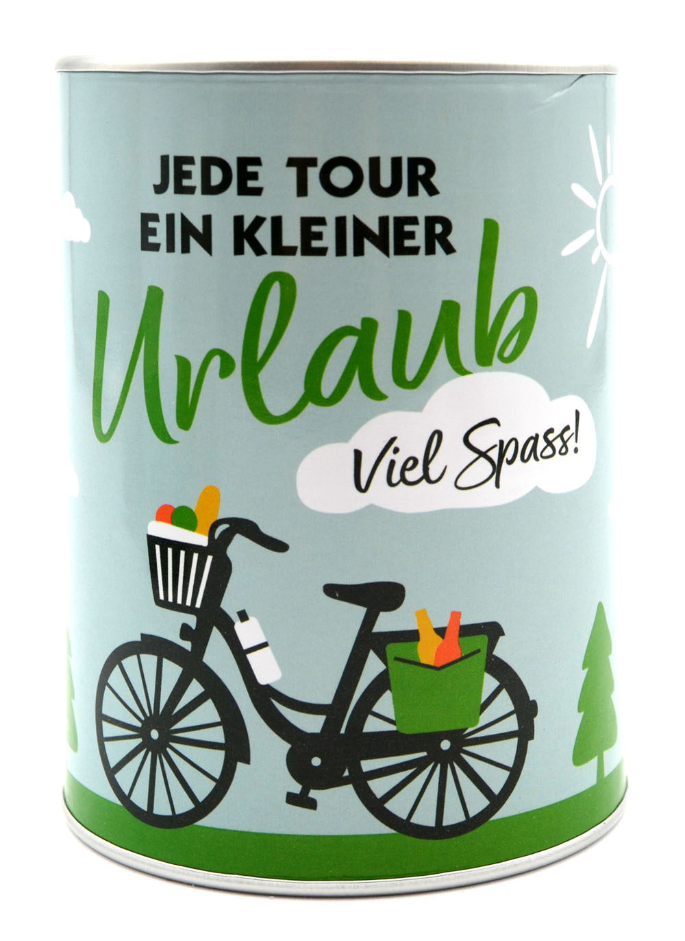 Metall-Spardose "Fahrradurlaub" bunt ca. 8,5x8,5x12 cm (T/B/H) 