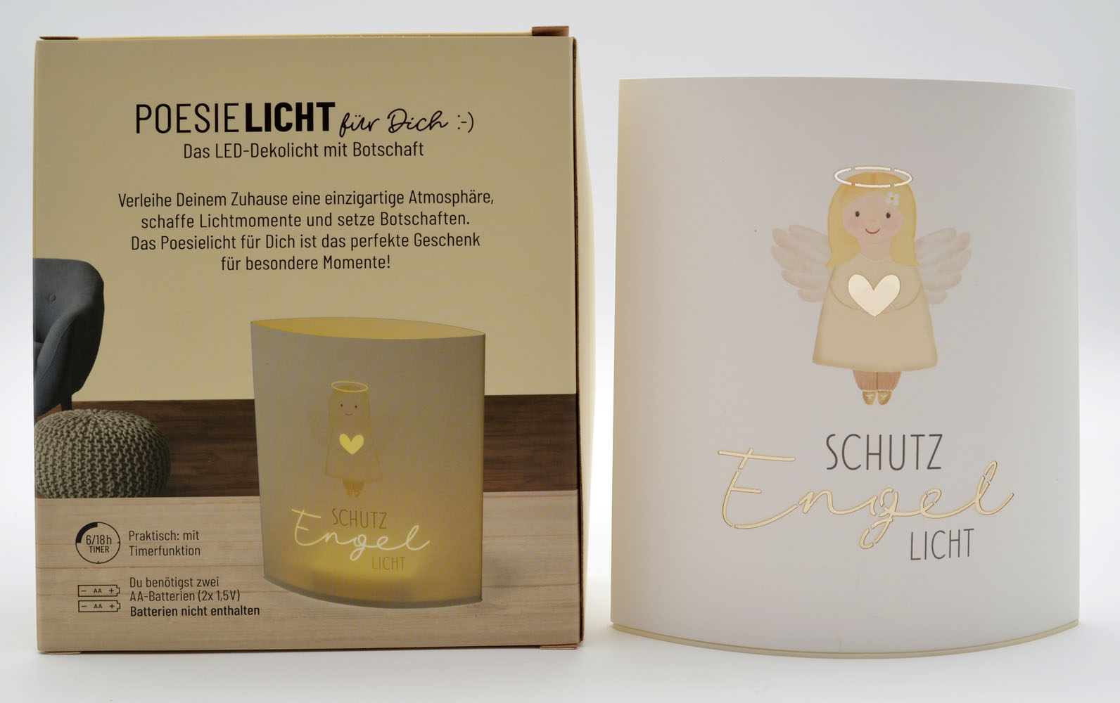 LED-Laterne Poesielicht Schutzengel zum Stehen oder Hängen mit Timer 16x13,x5 cm 