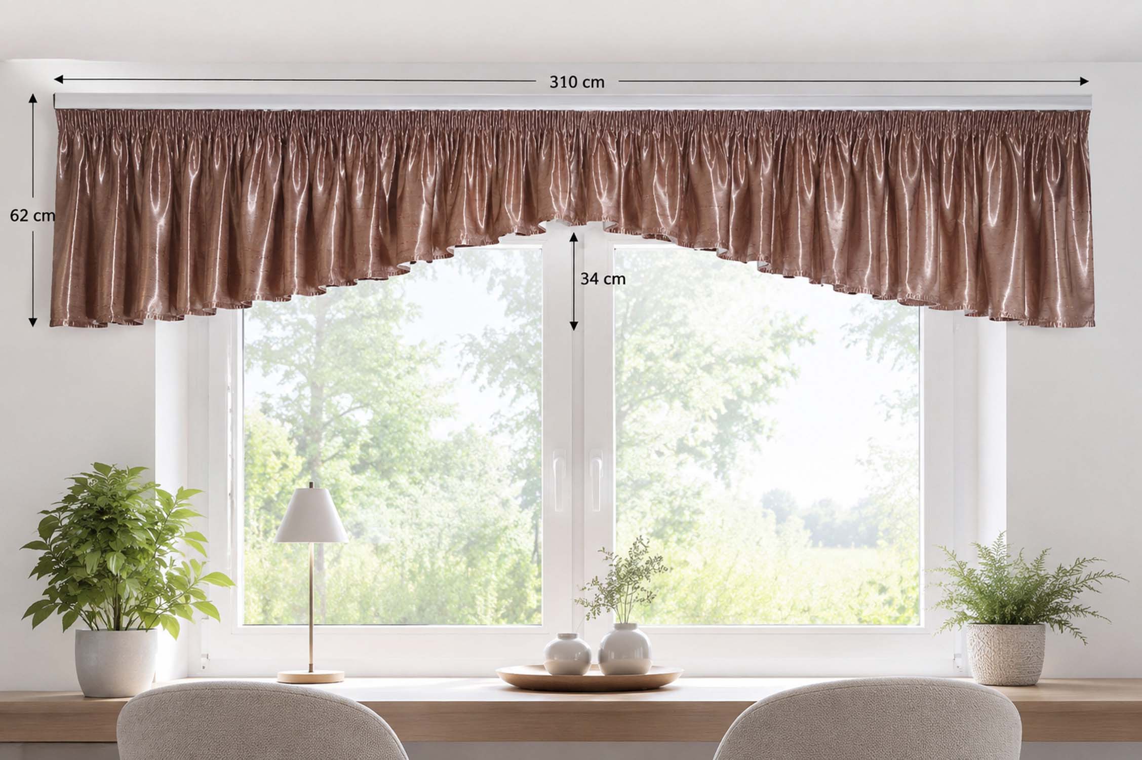 Eleganter Querbehang Rosenholz 310 cm – Satinstoff mit Flauschsmokband