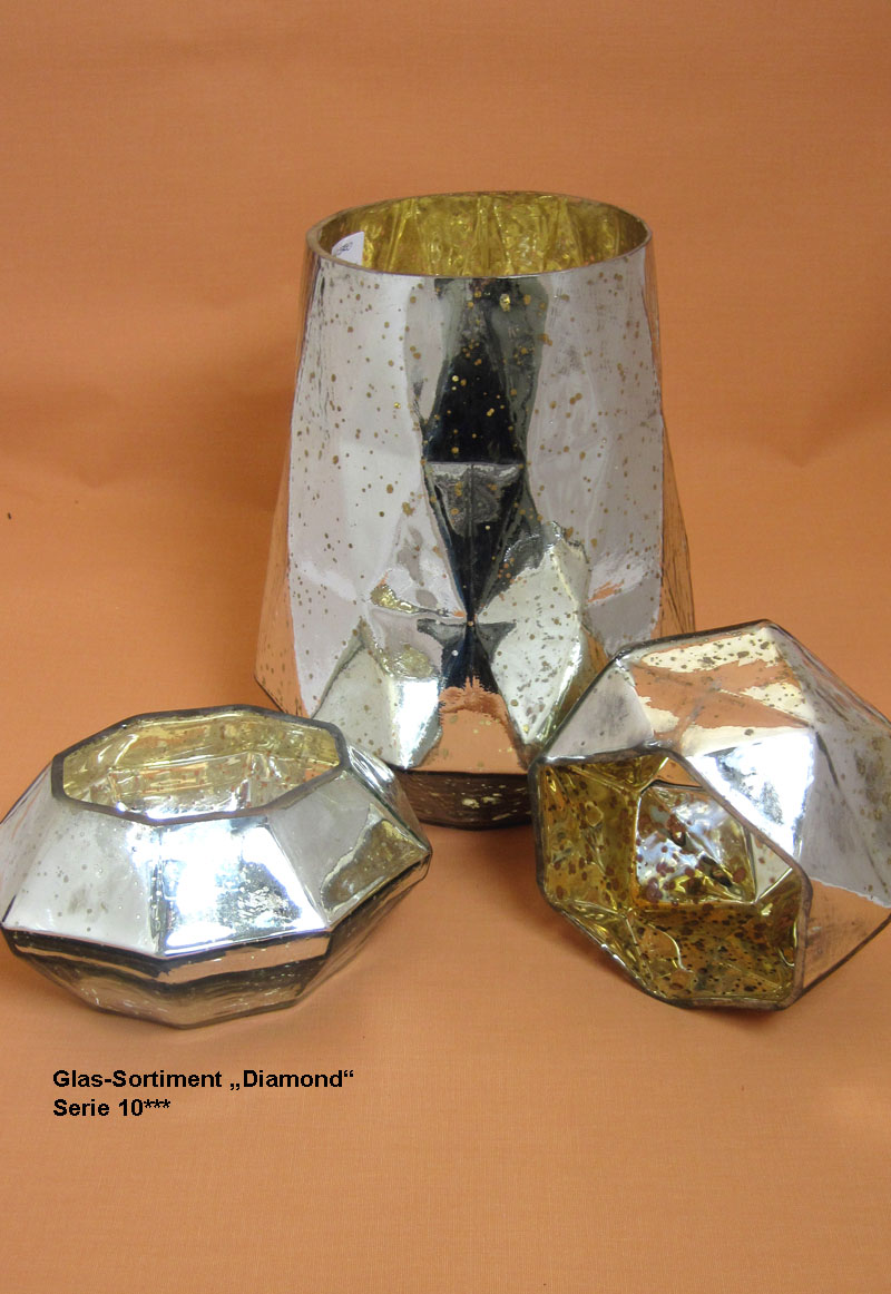 Glasgefäß - Vase Diamond gold-silberfarben ca. 15,0x10,0x15,0 cm B/H/T