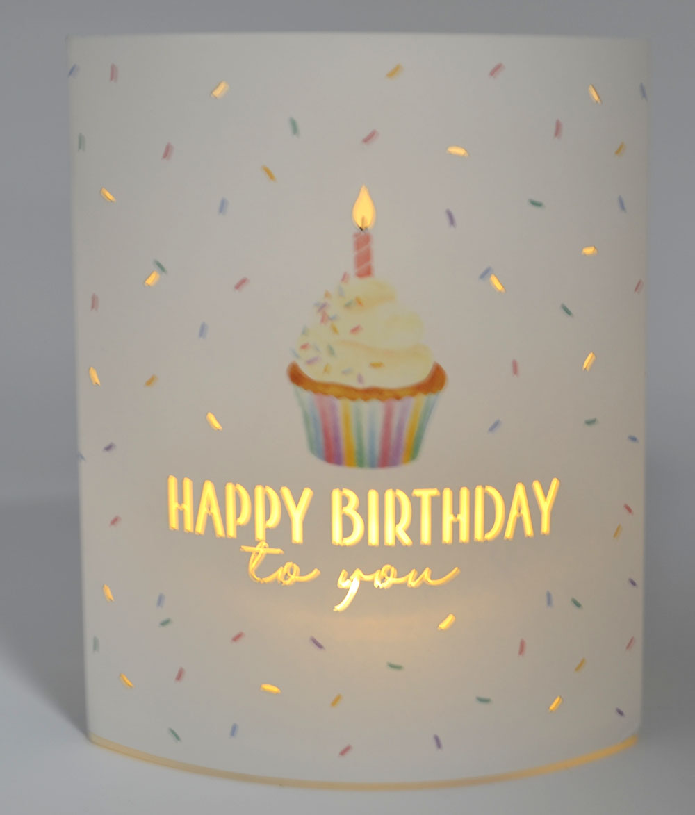 LED-Laterne Poesielicht Happy Birthday zum Stehen oder Hängen mit Timer 16x13,x5 cm