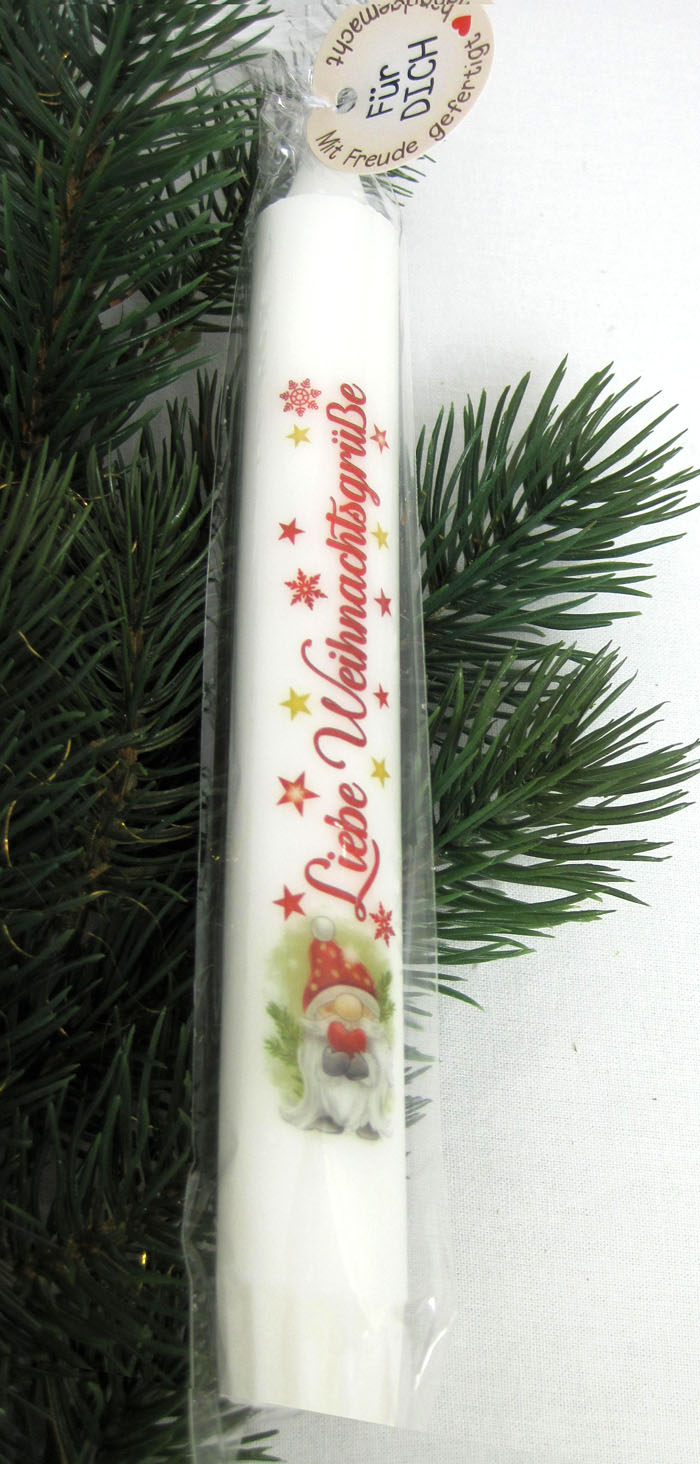 1 Stabkerze "Liebe Weihnachtsgrüße" Höhe 19 cm