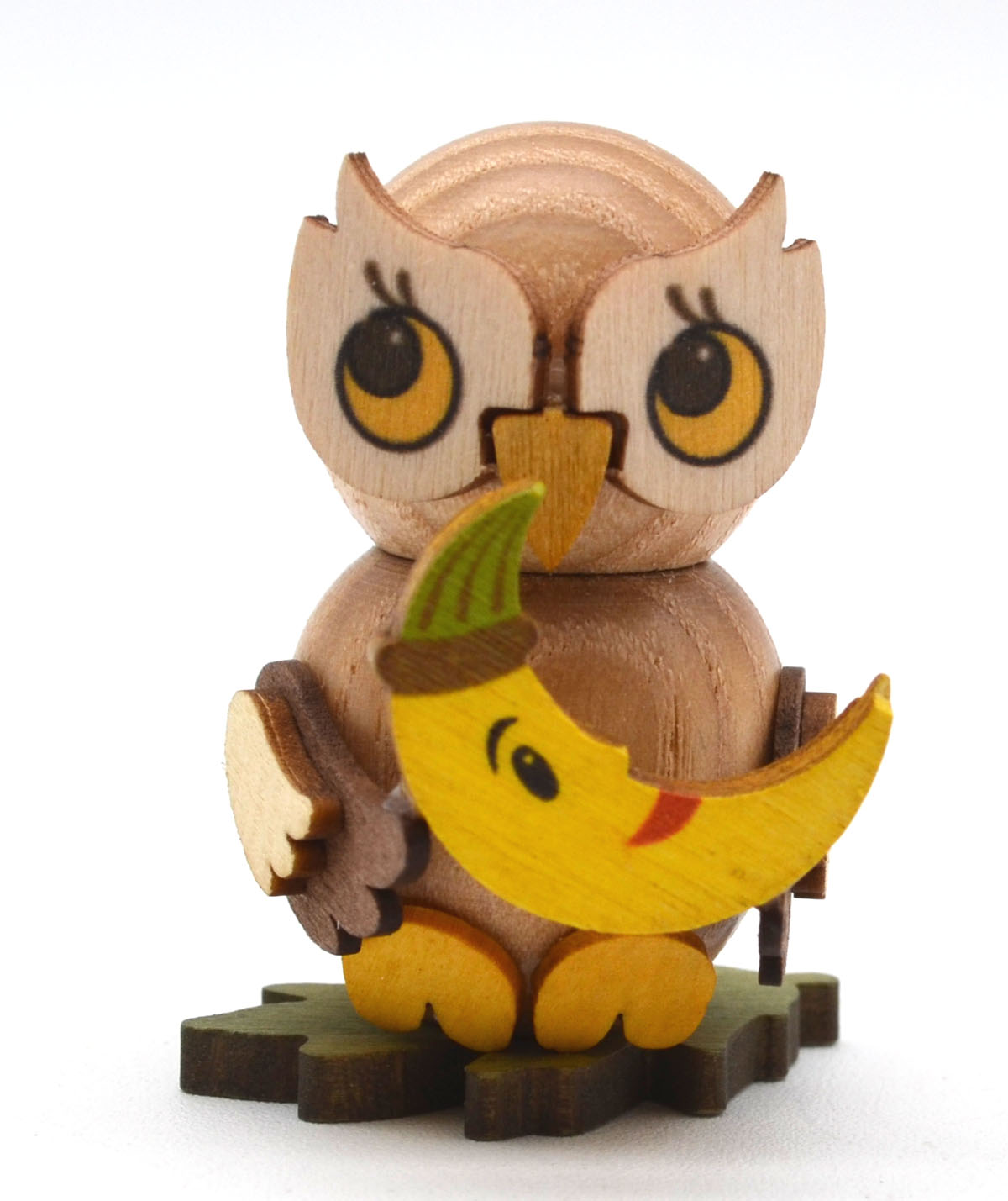 Kuhnert - Eulenkind mit Mond zum Stellen - Holzfigur ca. 4 cm 