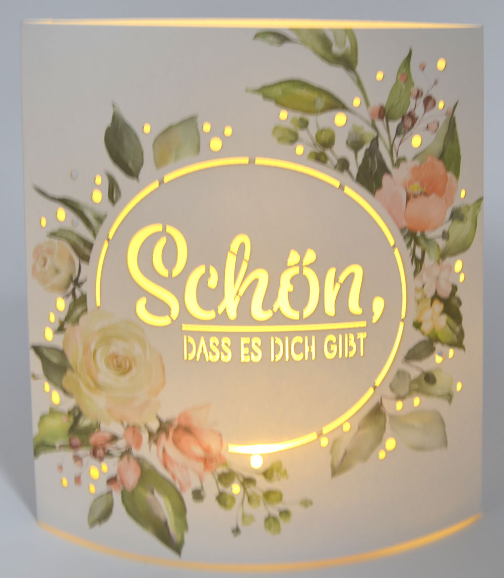 LED-Laterne Poesielicht "Schön" zum Stehen oder Hängen mit Timer 16x13,x5 cm