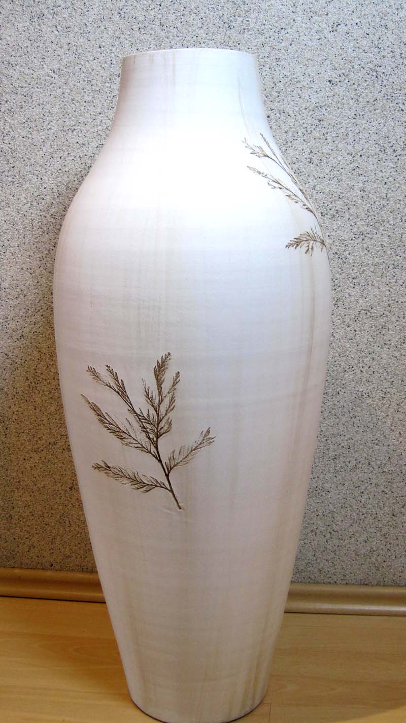 Keramik Vase Bodenvase "Zweig" Creme ca. 30x80cm B//H
