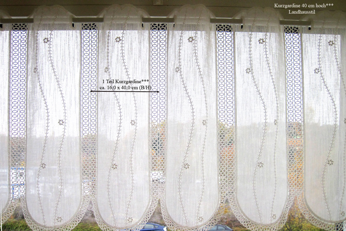 1 Stück/Teil Kurzgardine im Landhausstil ca. 40 cm hoch und 15,5 cm breit