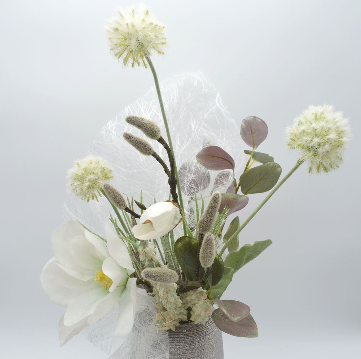 Kunst-Blumenarrangement Magnolie weiß in Keramik-Vase ca. 25x55x30cm (B/H/T)