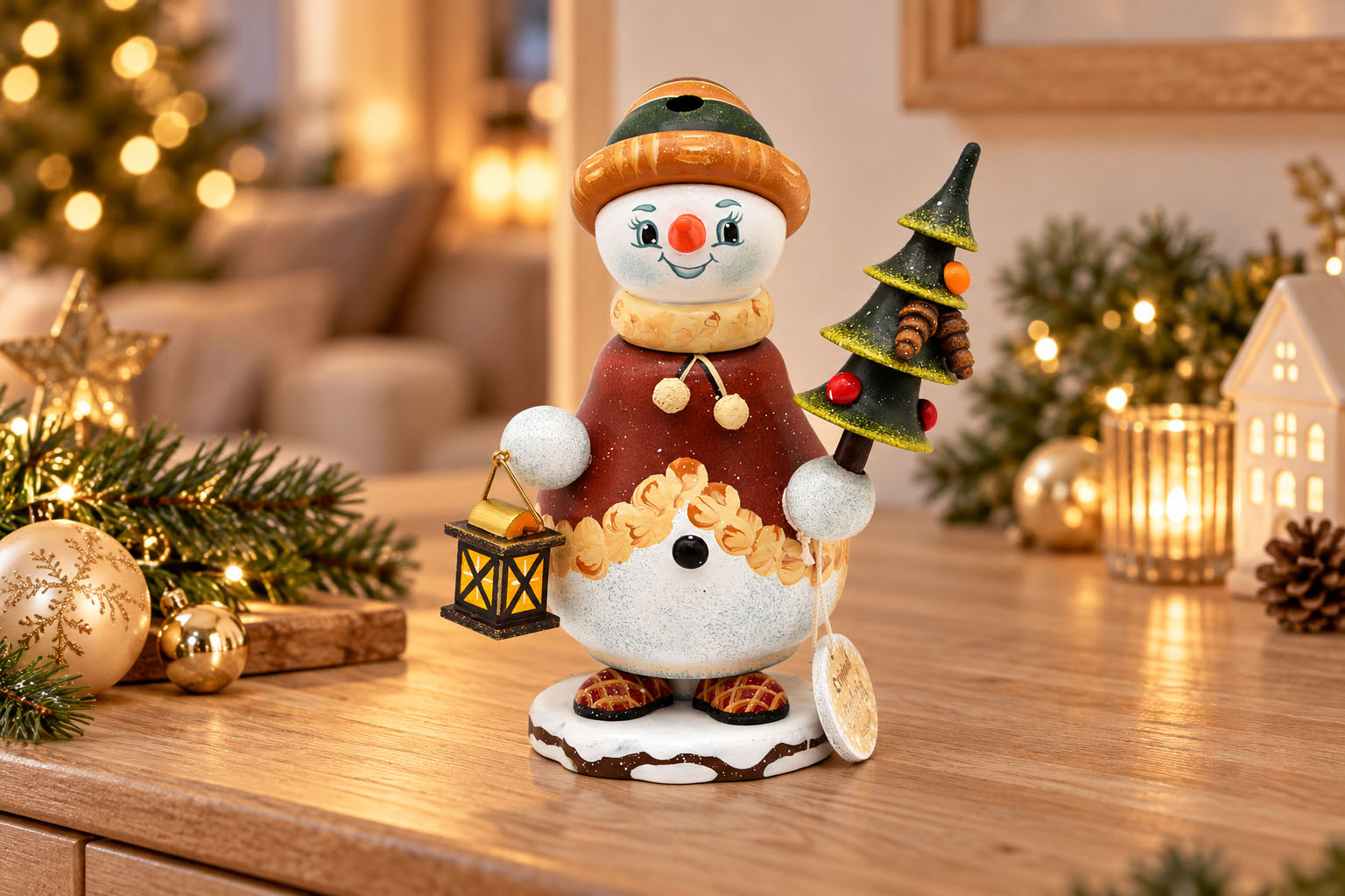 Hubrig Räucherwichtel „Schneeweihnacht“ 14 cm – handbemalte Holzkunst 
