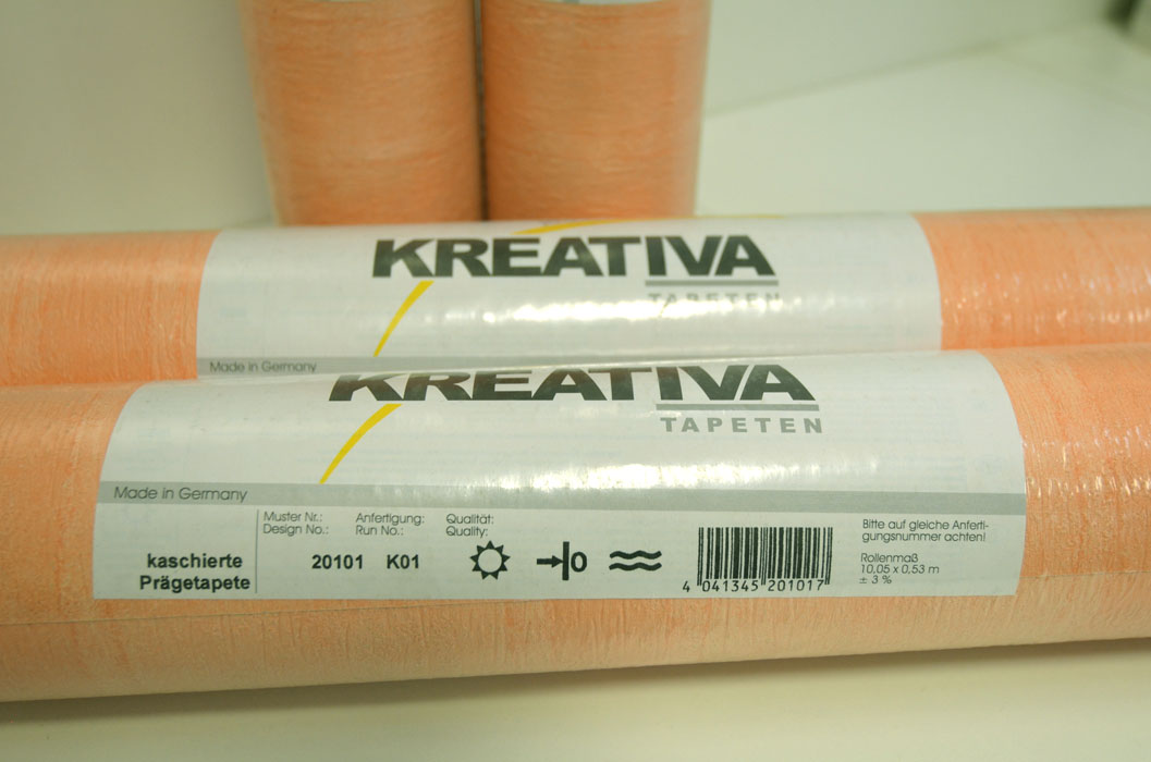 Kaschierte Papier-Prägetapete Nr. 20101 orange längs gestreift