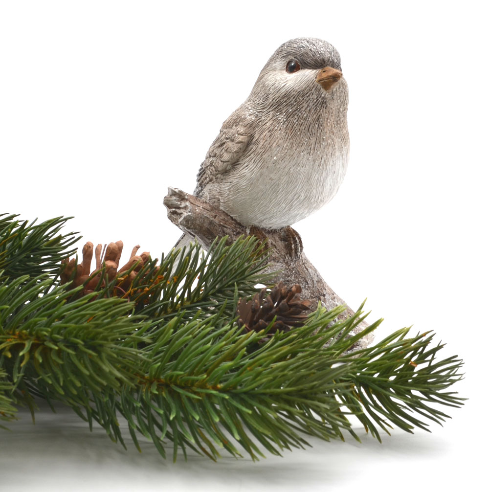 Vogel auf Ast braun-grau mit Glitzereffekt ca. 15,0 x 12,0 x 9 cm H/T/B 