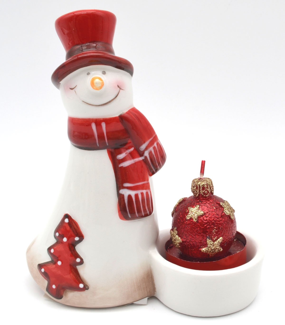 Keramik-Teelichthalter Schneemann Erik 12,6 cm mit Zylinder