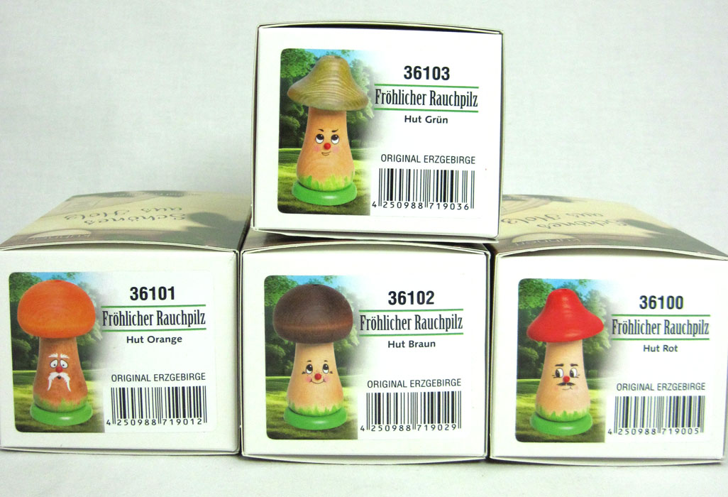 Fröhlicher Rauchpilz Hut Orange ca. 12 cm - Neu 2024 Original Erzgebirge