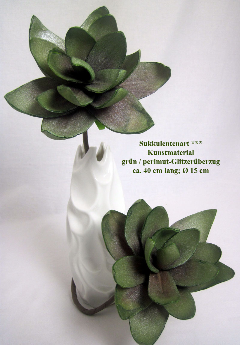 Sukkulentenzweig künstl., grün mit Perlmutglitzerüberzug, ca.40cm lang, Ø 15cm