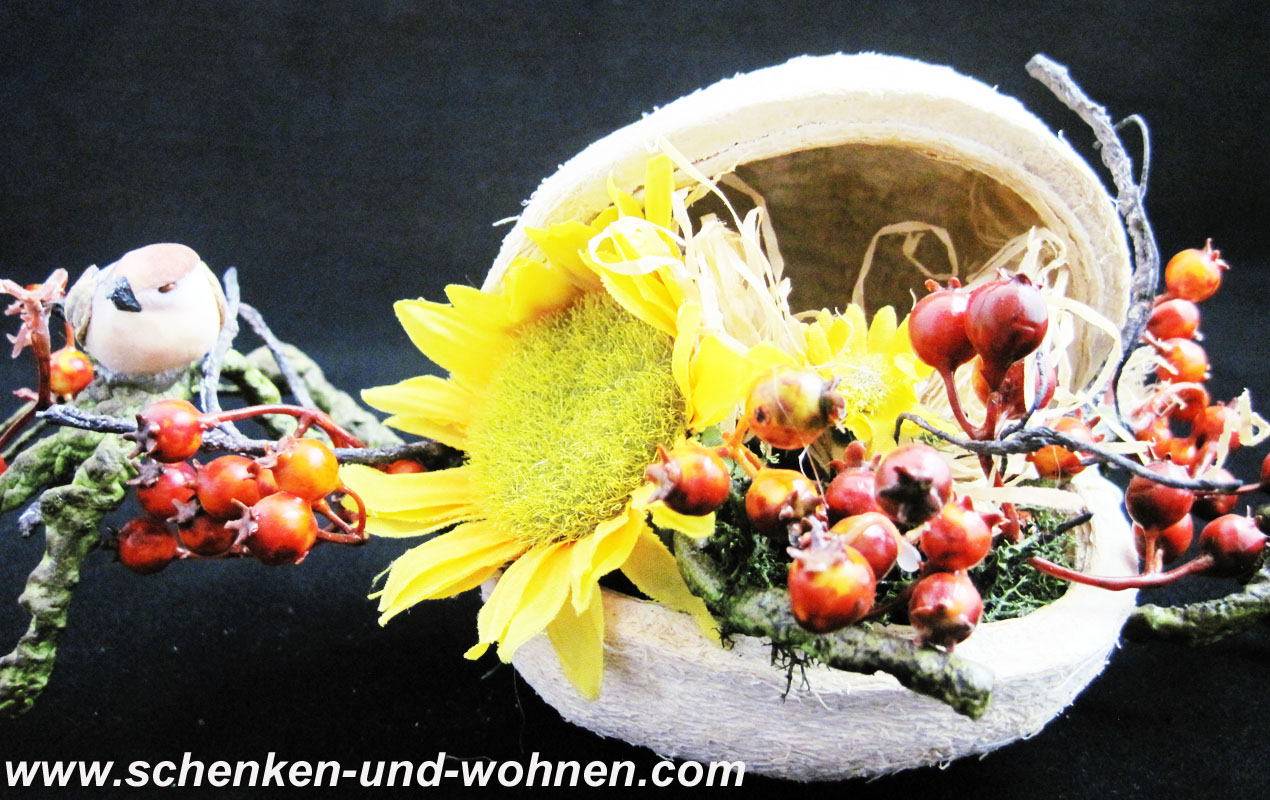 herbstgesteck_sonnenblumepRg2OPxTjMt6d Herbstgesteck mit Buddafrucht orange - gelb ca. 50cm