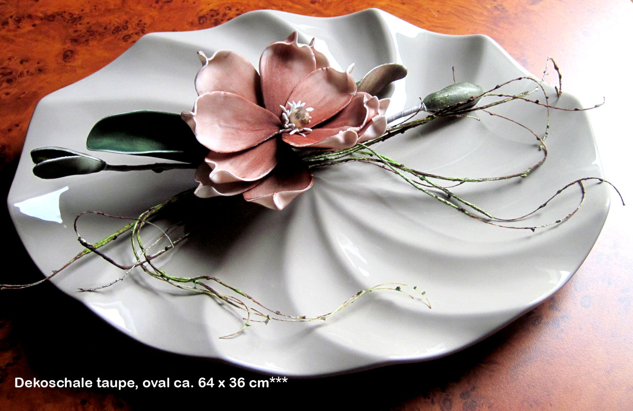 Moderne Deko - Schale / Teller oval Taupe, ca. 46 x 36cm