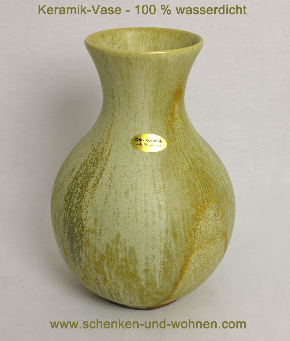 Bodenvase Keramik 34 cm grün Echt Handarbeit