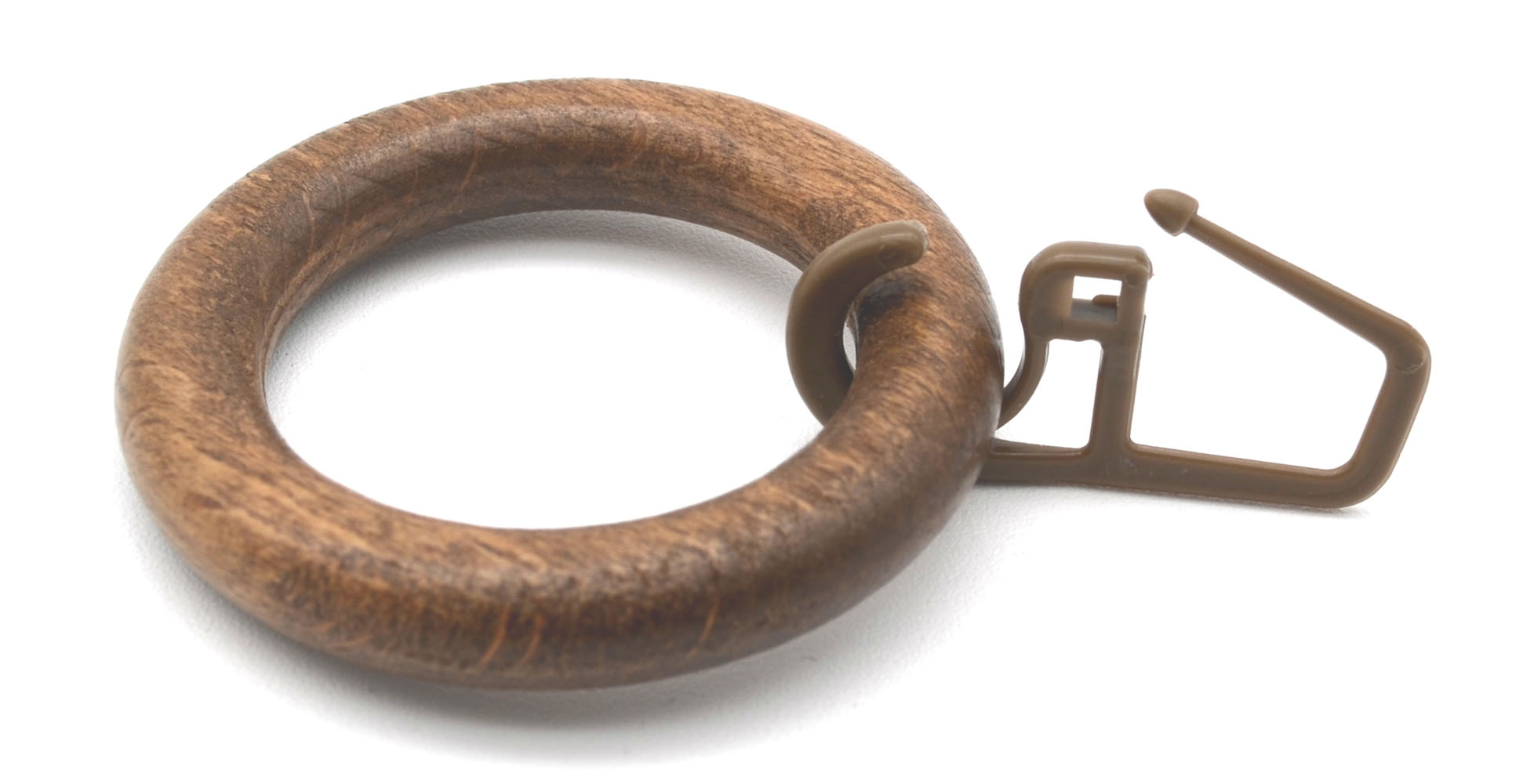 2 Stück Holz-Ring mit Faltenhaken für Stangen mit Ø 28mm Nussbaum