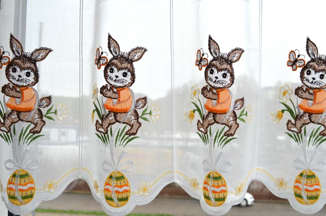 Kurzgardine mit Stickerei Osterhase 40cm hoch