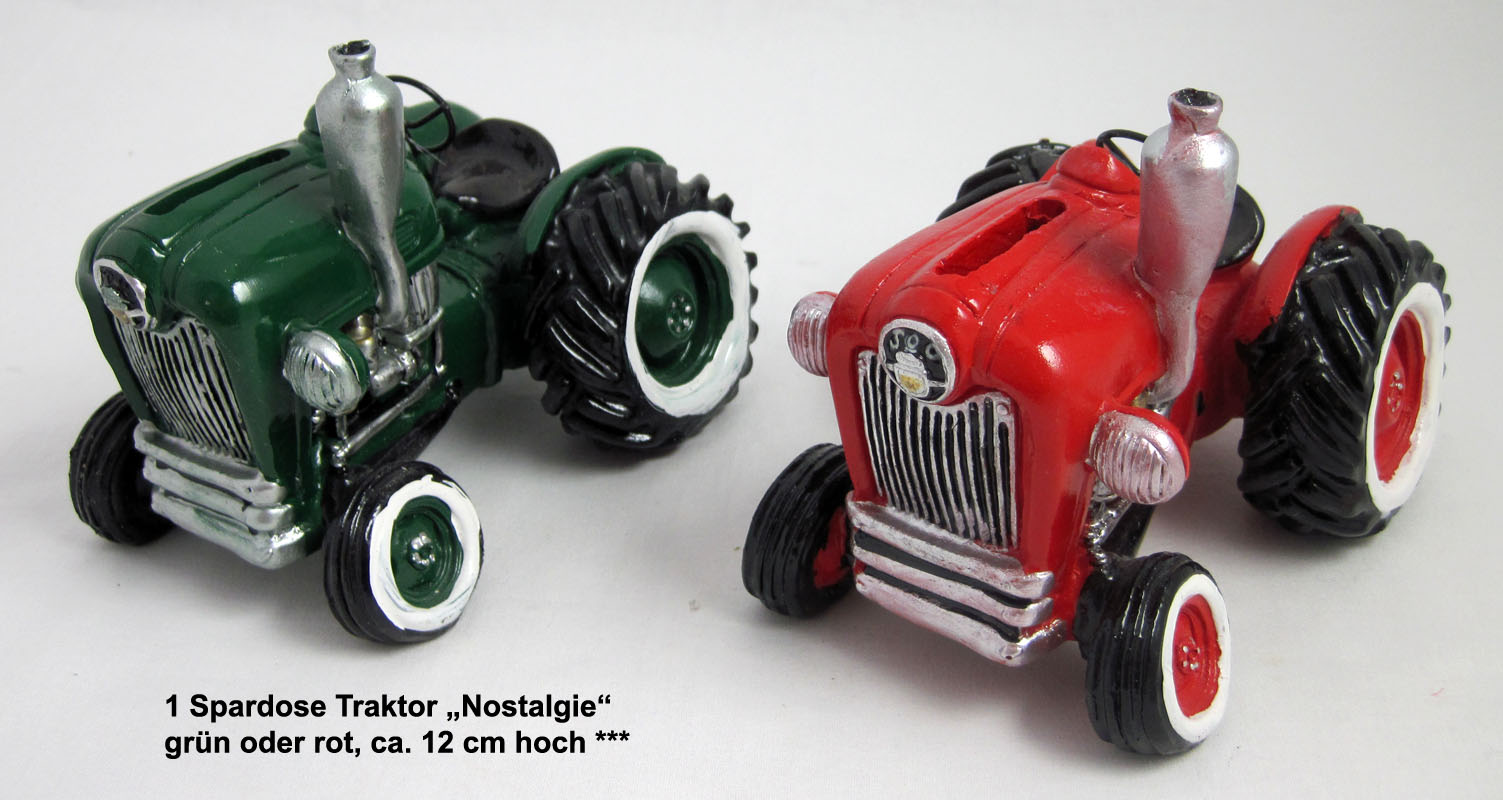 Spardose Traktor Nostalgie, rot/schwarz, ca. 12 cm hoch