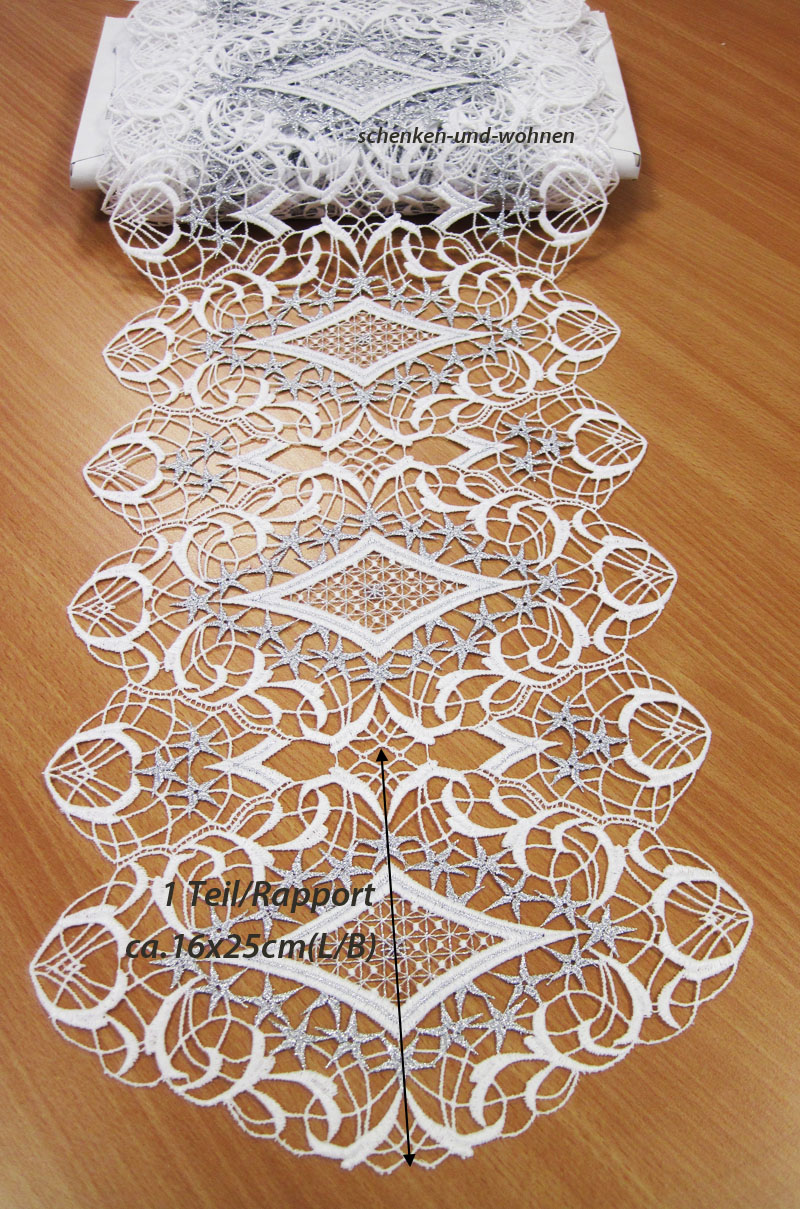 meterware_ecru_silber_667-10c2_25cm_breit 1 Teil Plauener Spitze Schneidware , ecru-silber ca. 16cm lang / 25 cm breit