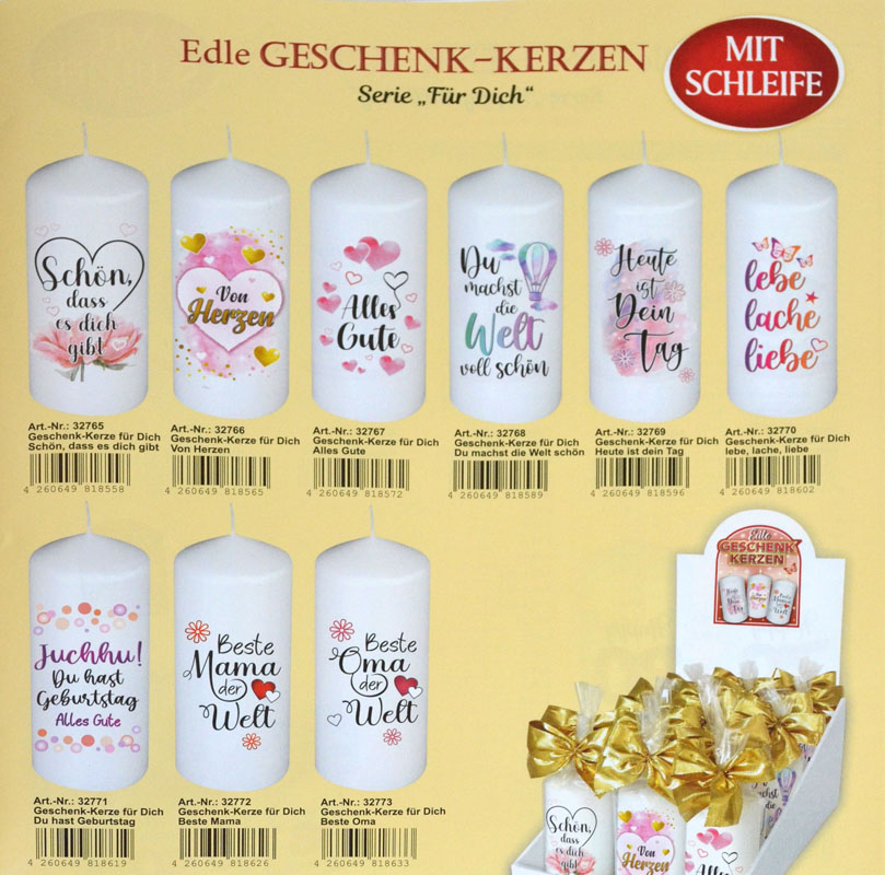 Geschenk-Kerze mit Aufdruck "Schön dass es dich gibt" 10,5x5x5 cm