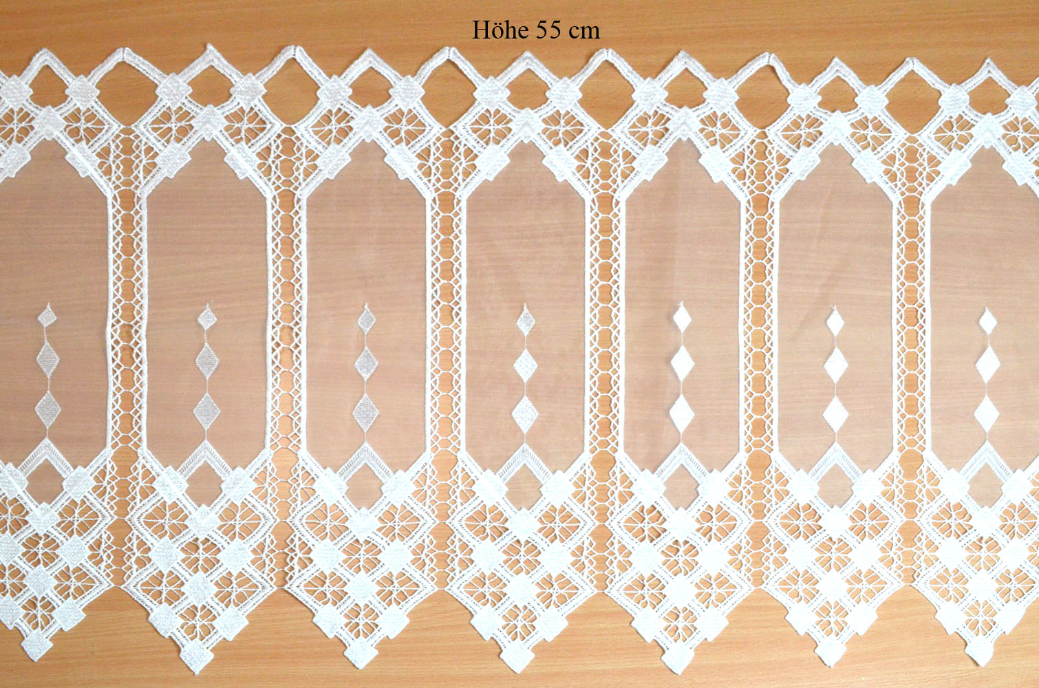 1 Segment 10 cm Kurzgardine Stickerei und Spitze weiß ca. 32 cm hoch