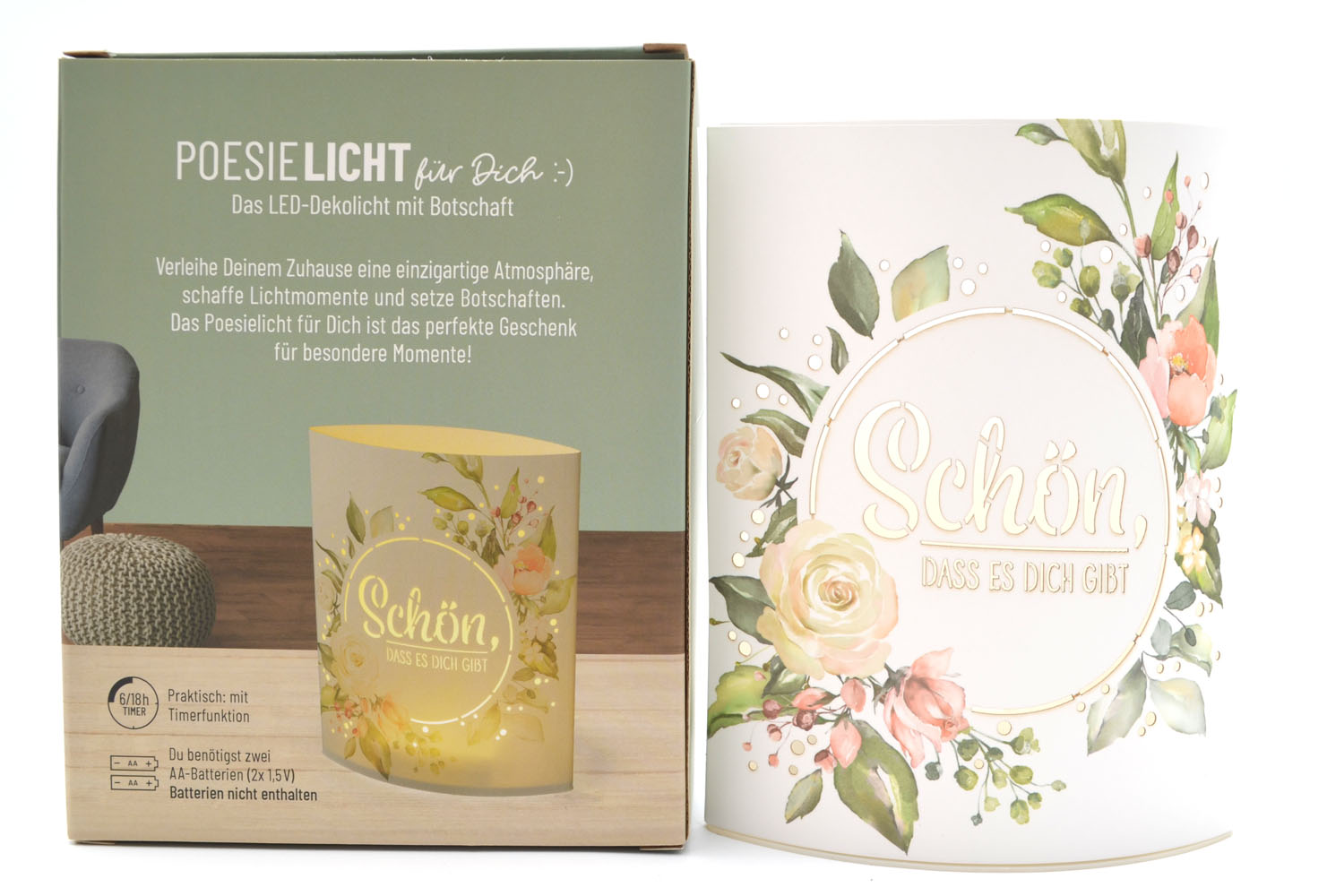 LED-Laterne Poesielicht "Schön" zum Stehen oder Hängen mit Timer 16x13,x5 cm