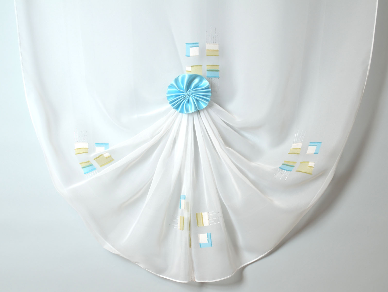 Fertiggardine Scheibengardine Bogen 71x83 BxH türkis oliv beige