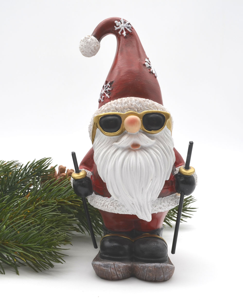 Weihnachtsmann mit Ski und Sonnenbrille 19x9x9 cm (HxBxT)