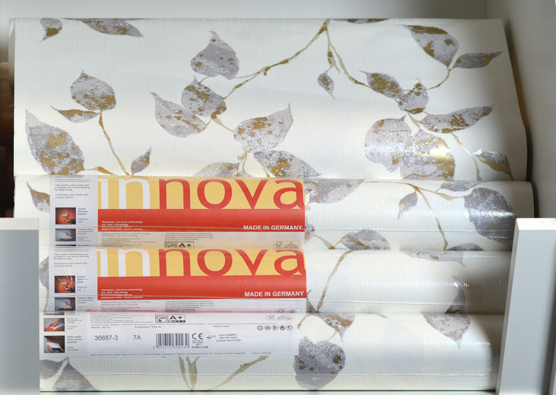 Vliestapete weiß mit Blätterranke grau-gold 36687-3 Kombitapete Eurorolle