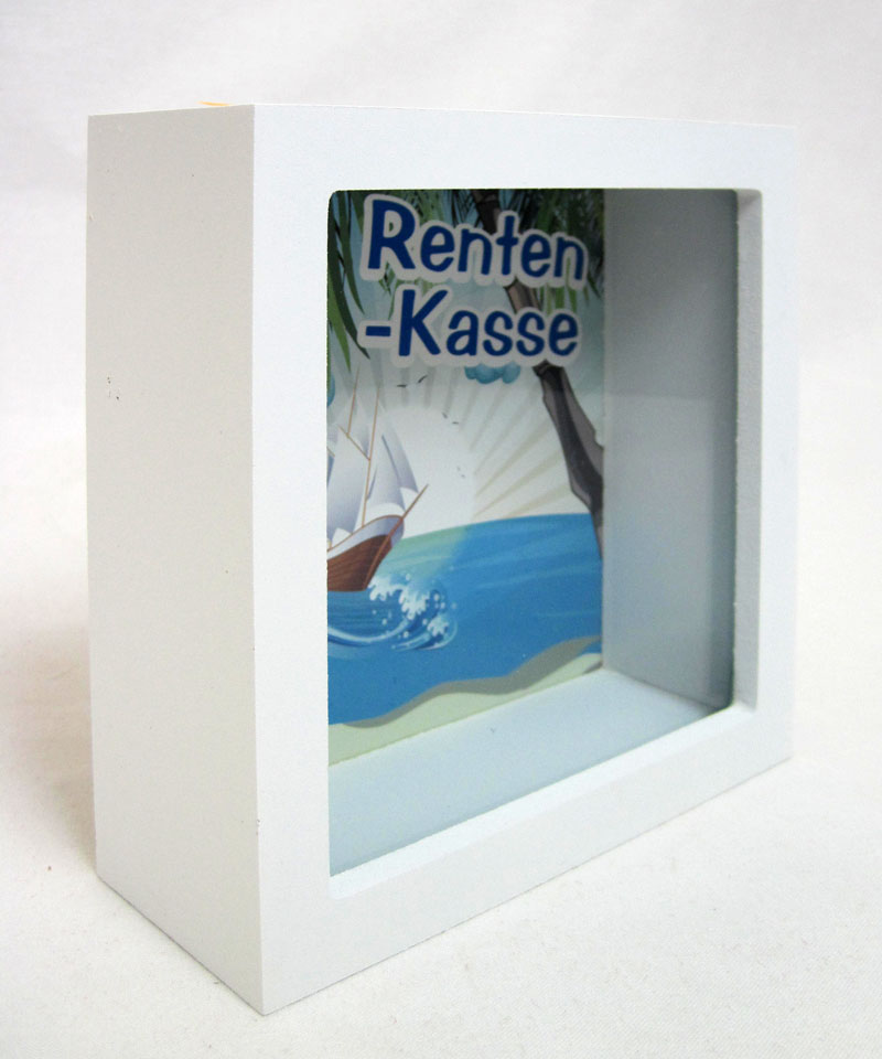 1 Bilderrahmen-Spardose "Renten-Kasse" weiß-farbig ca. 15x5x15cm B/T/H