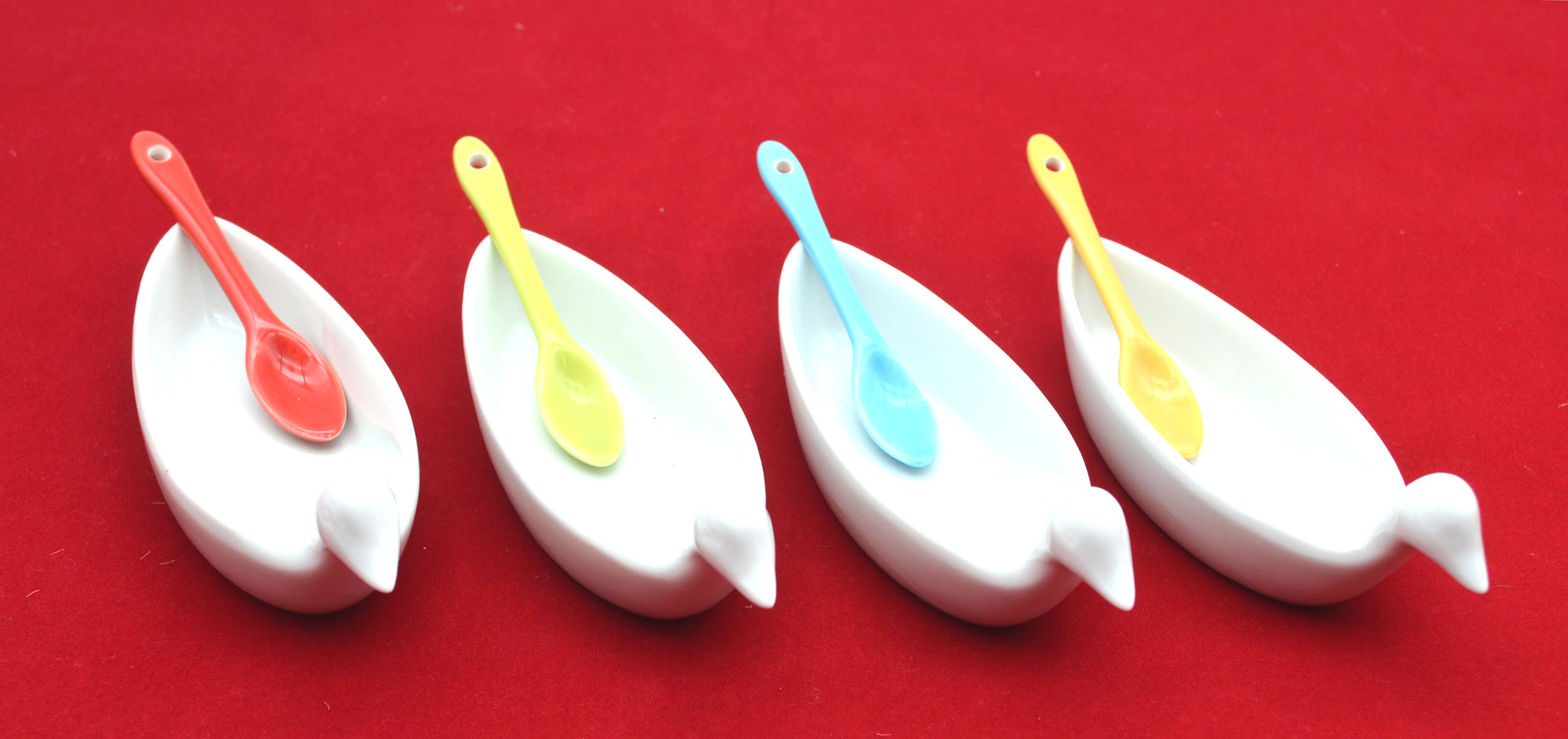 Dip-Schalen-Set  4-teilig Entenschalen mit Löffel  14x5 cm (LxB)