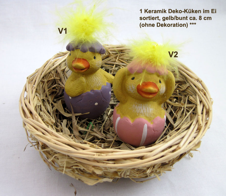 1 Keramik Deko-Küken im Ei, sortiert, weiß/farbig, ca. 8 cm