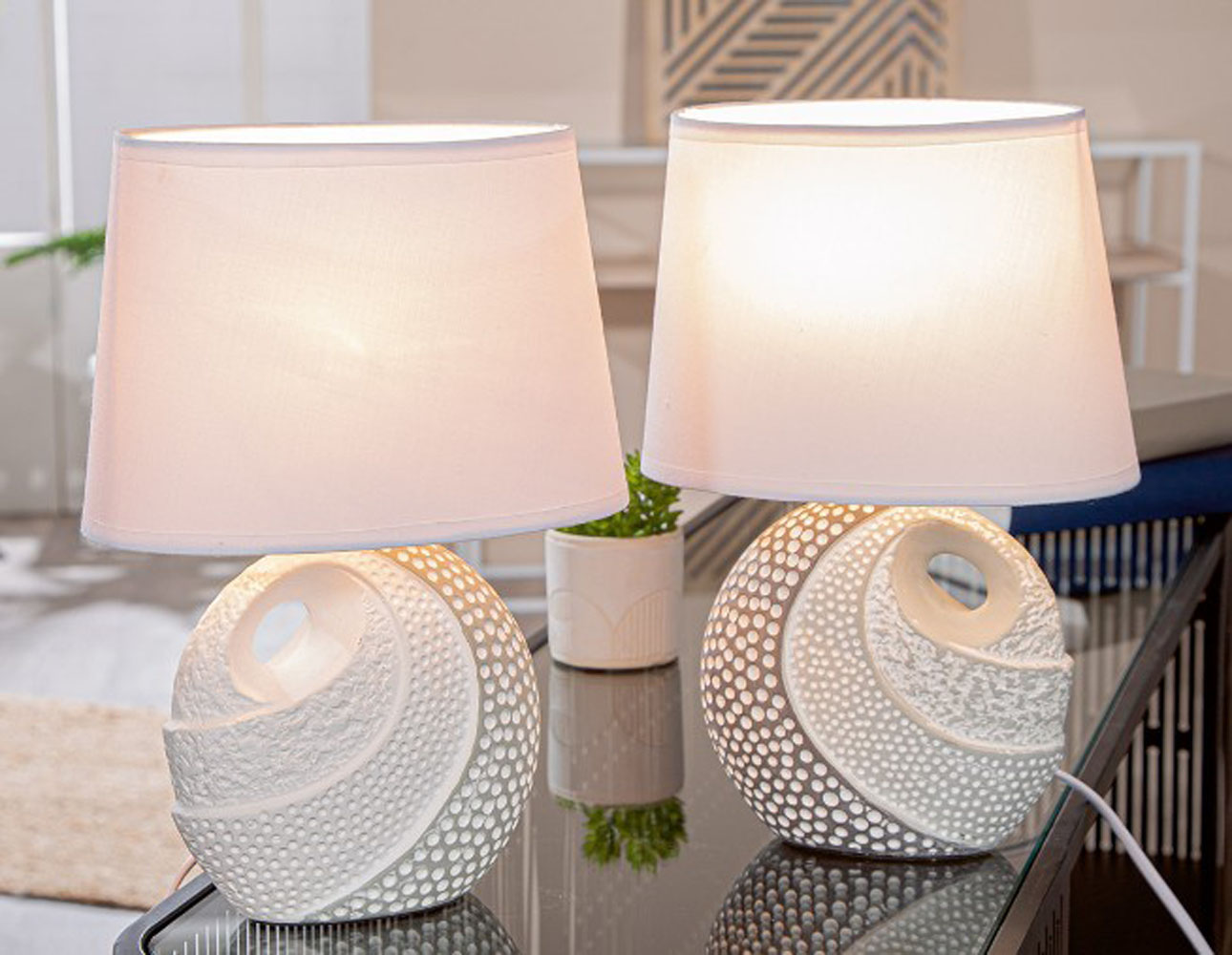 Tischleuchte "Nikiti V2" Keramik grau-weiß V1 29x20x11,5 cm (HxBxT) 