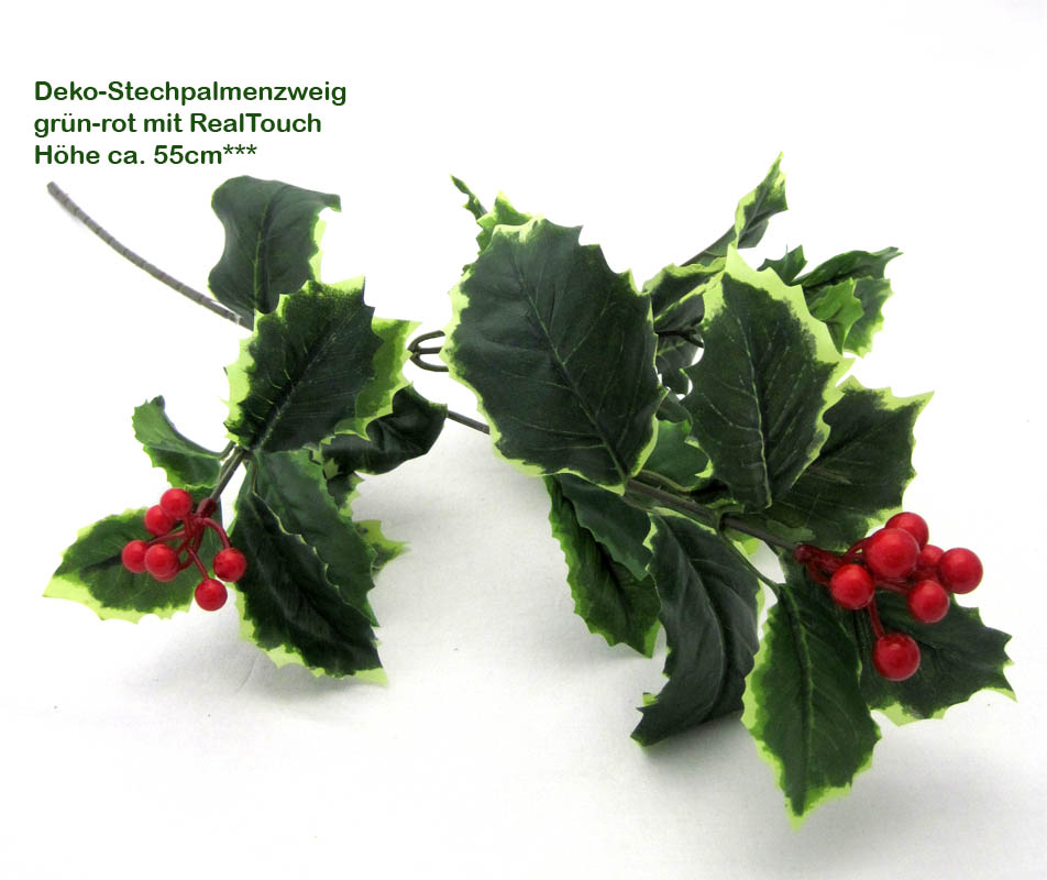 1 Deko-Zweig Stechpalme grün-rot, Länge ca. 55 cm