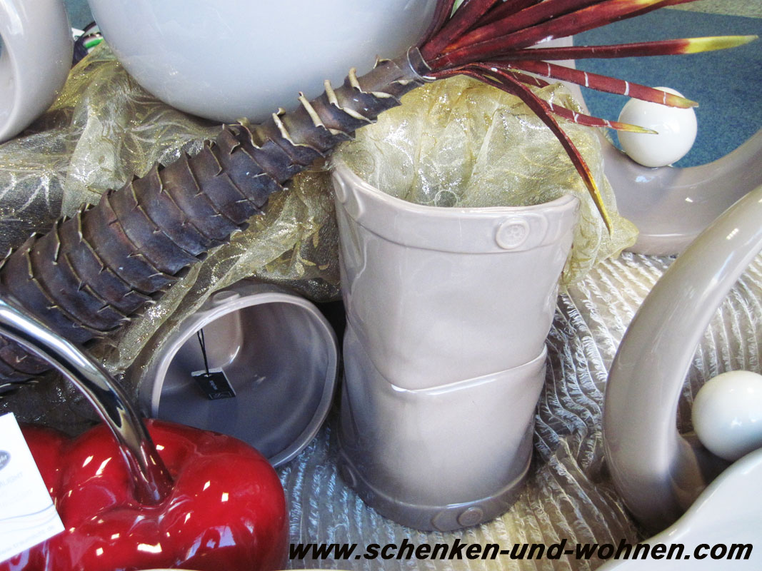 Übertopf, Pflanztopf mit Knopfdekor, Taupe ca.12,0 cm hoch