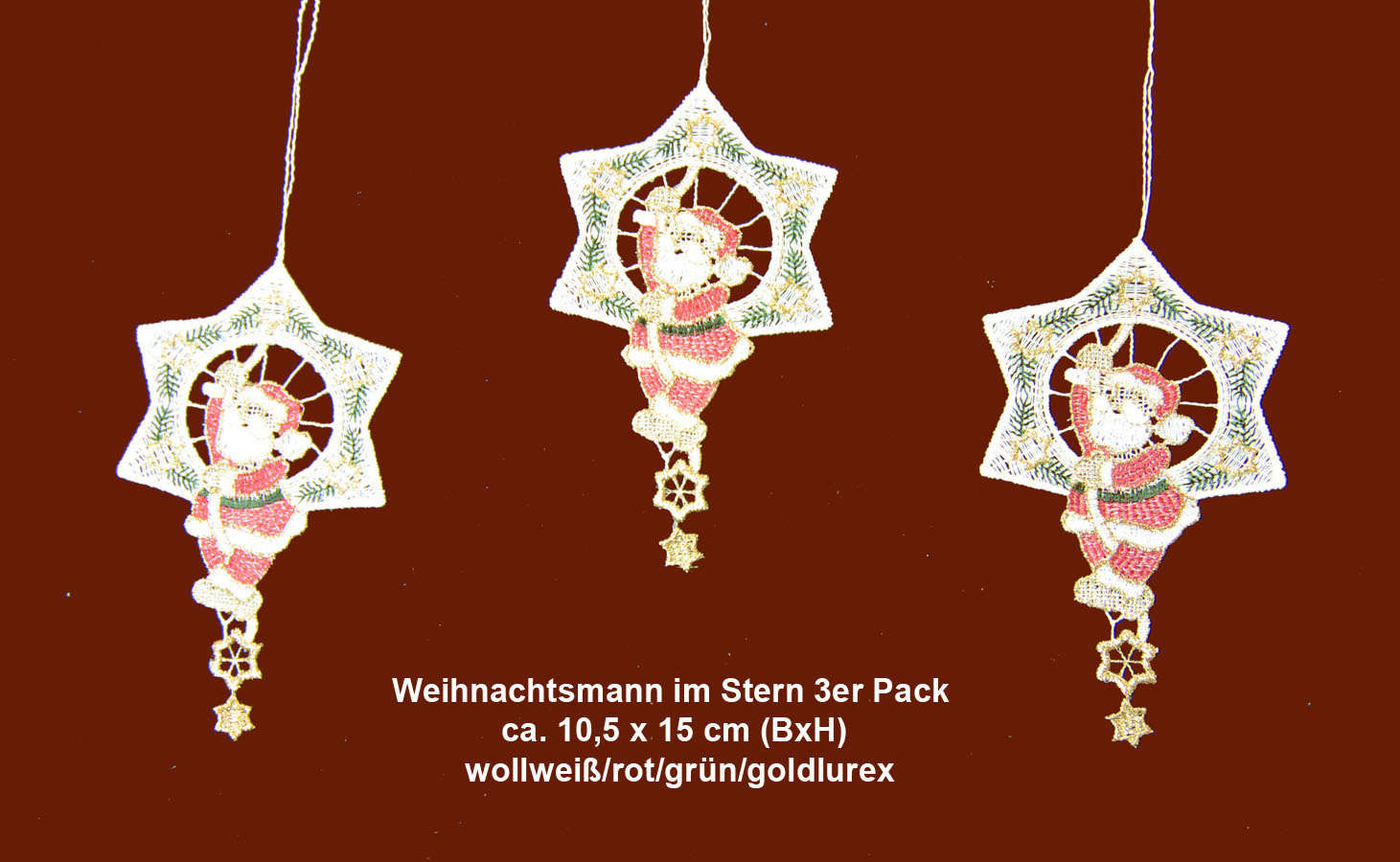 Weihnachtsanhänger 3er-Pack mit gold-lurex ca. 10,5x15 cm (BxH)