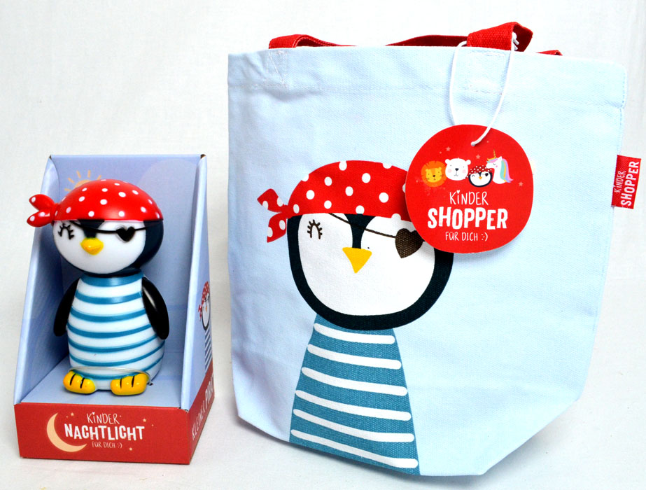 Set LED-Nachtlicht für Kinder Pirat mit Timer und Shopper