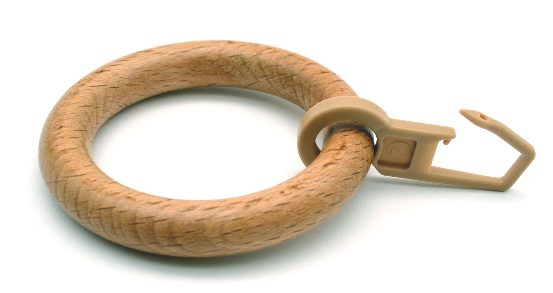6 Stück Holz-Ring mit Faltenhaken für Stangen mit Ø 28mm Eiche hell 
