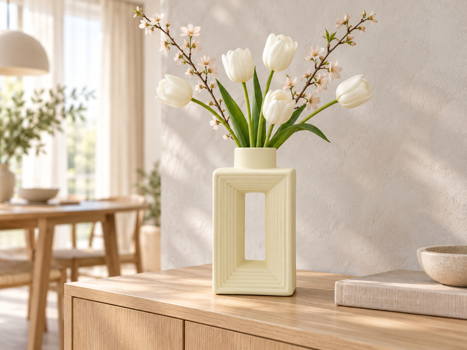 Moderne Deko-Vase 20 cm mit offener Mitte – Vanilla