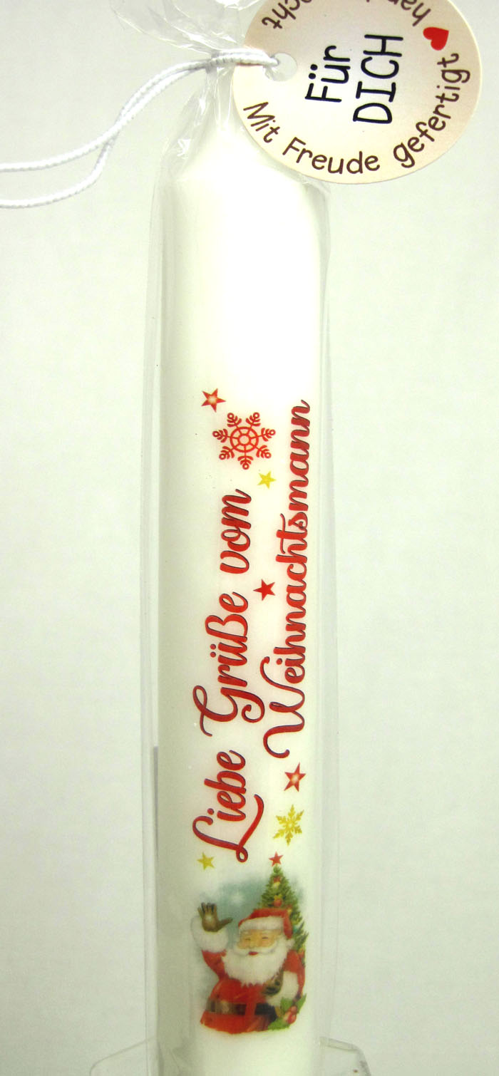 1 Stabkerze "Liebe Grüße vom Weihnachtsmann" Höhe 19 cm