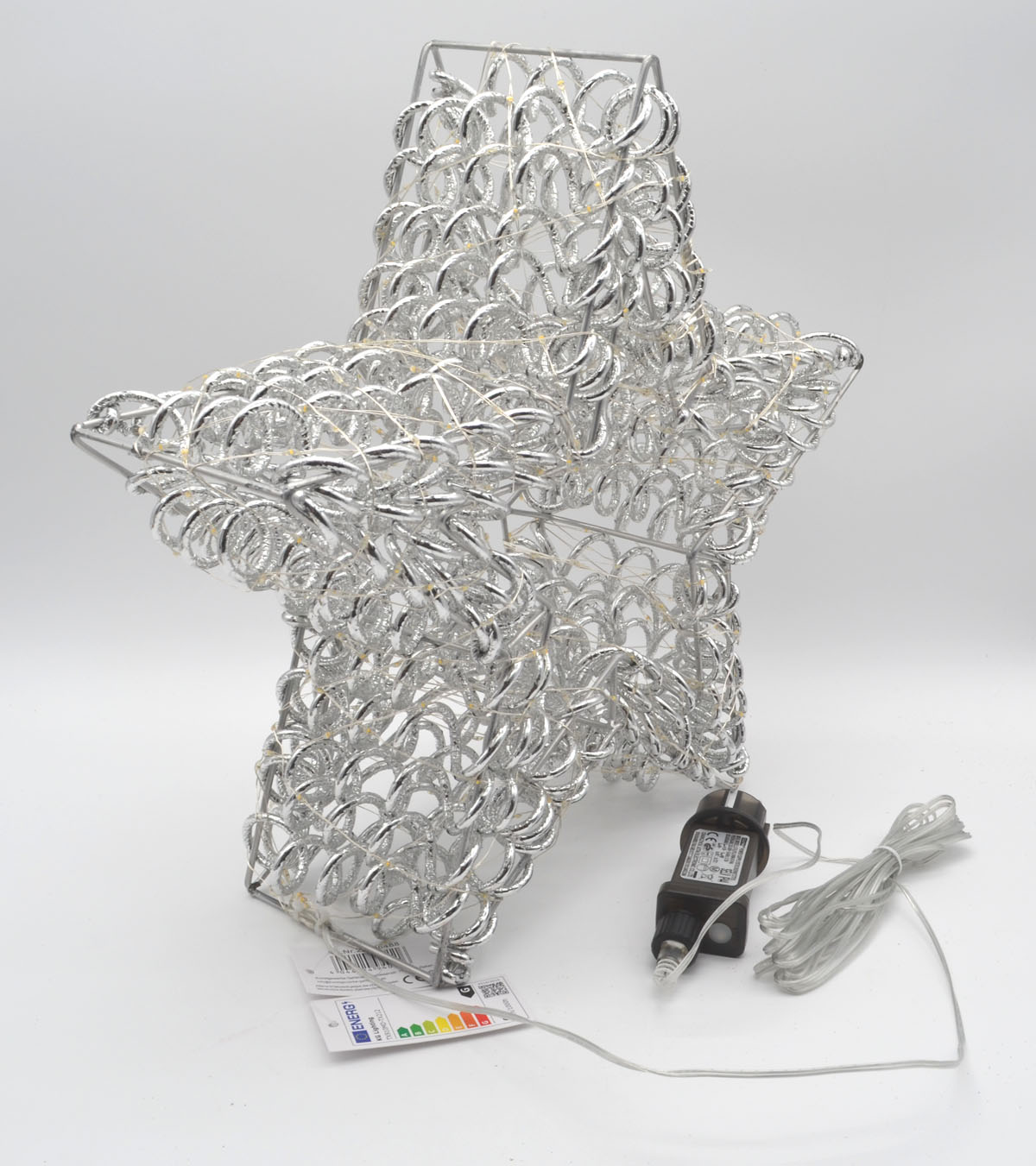 LED-Metallstern silber 38 cm – 400 LEDs, Timer, Fernbedienung und Adapter