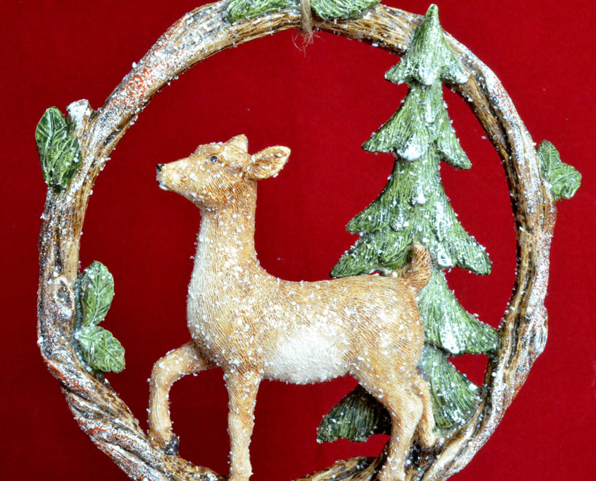 Deko-Hänger Winterzeit Reh im Ring mit Glitzereffekt ca. d=17 cm