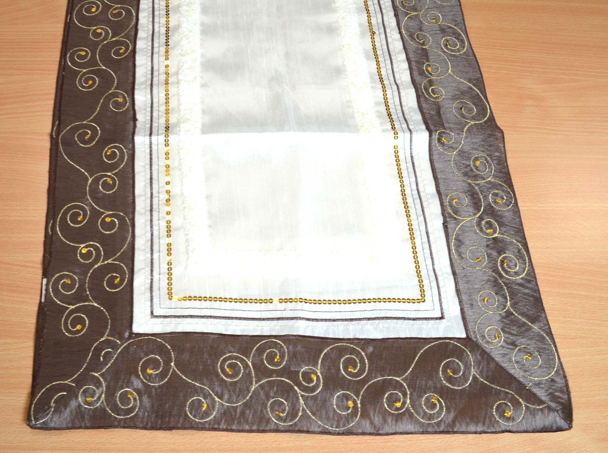 Tischläufer Tischband 50 x 150 creme-braun-gold mit Pailetten