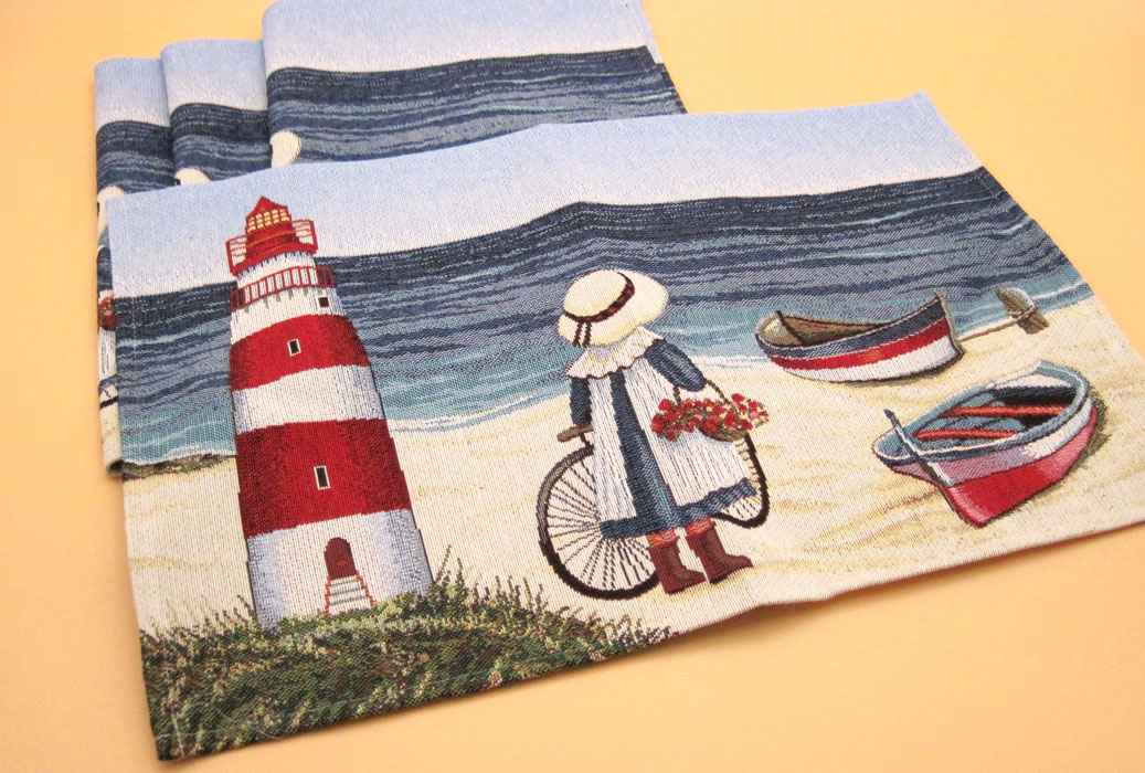 Gobelin Platzset "Strandidylle" mehrfarbig, ca. 32 x 48 cm abgepasst
