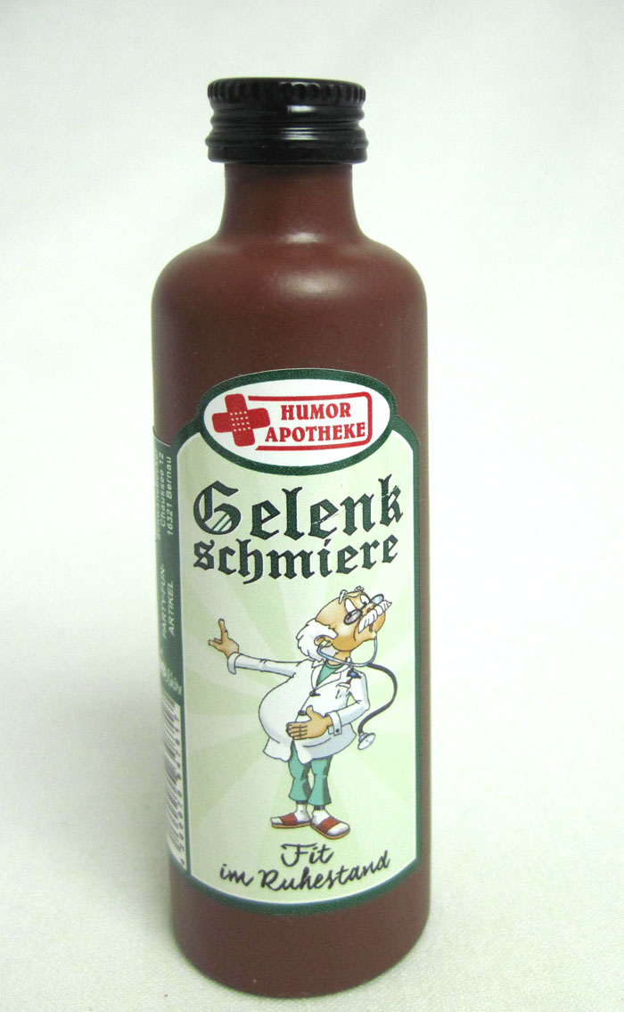 Mini-Glaston Kräuterlikör in Tonflasche "Gelenkschmiere" Fit im Ruhestand 0,04l