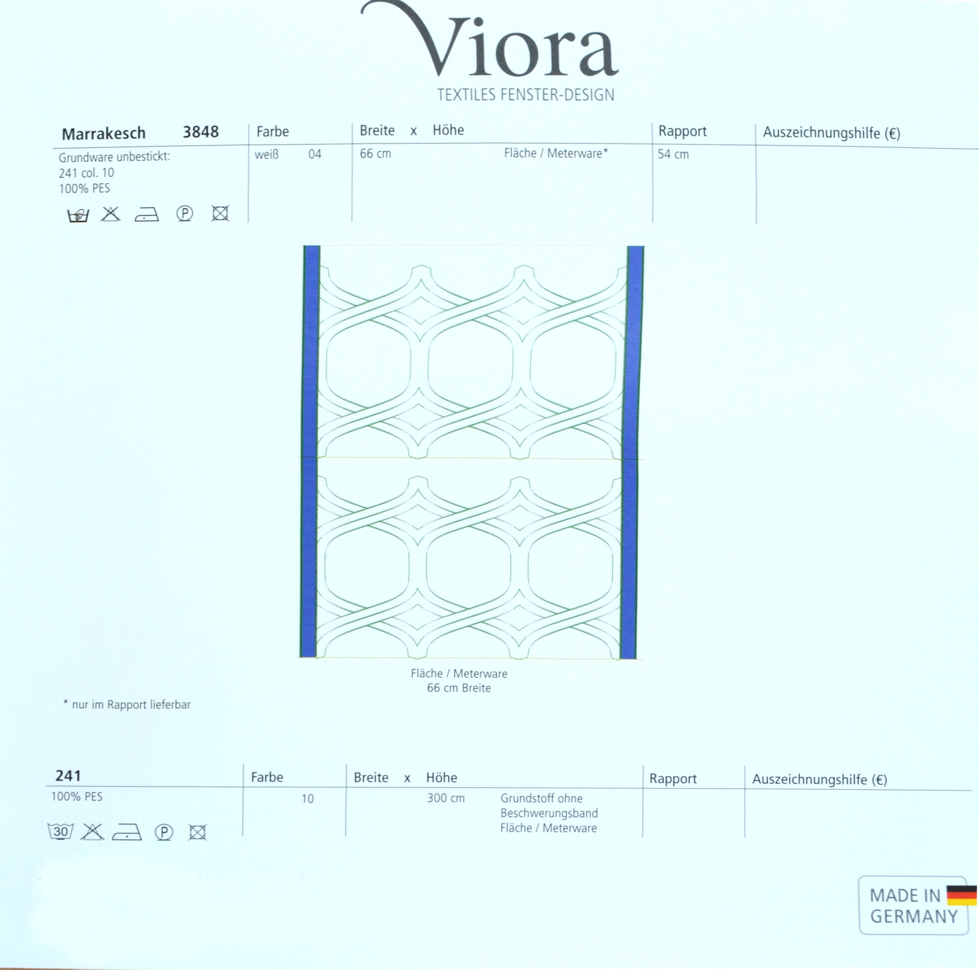 Marakesch Fläche  Meterware in Rapporten 54 cm 3848 weiss transparent 66 cm breit 
