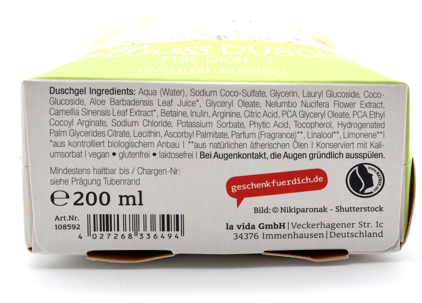 Wellness-Dusche für Dich Handtuch und Duschgel Glücklich sein